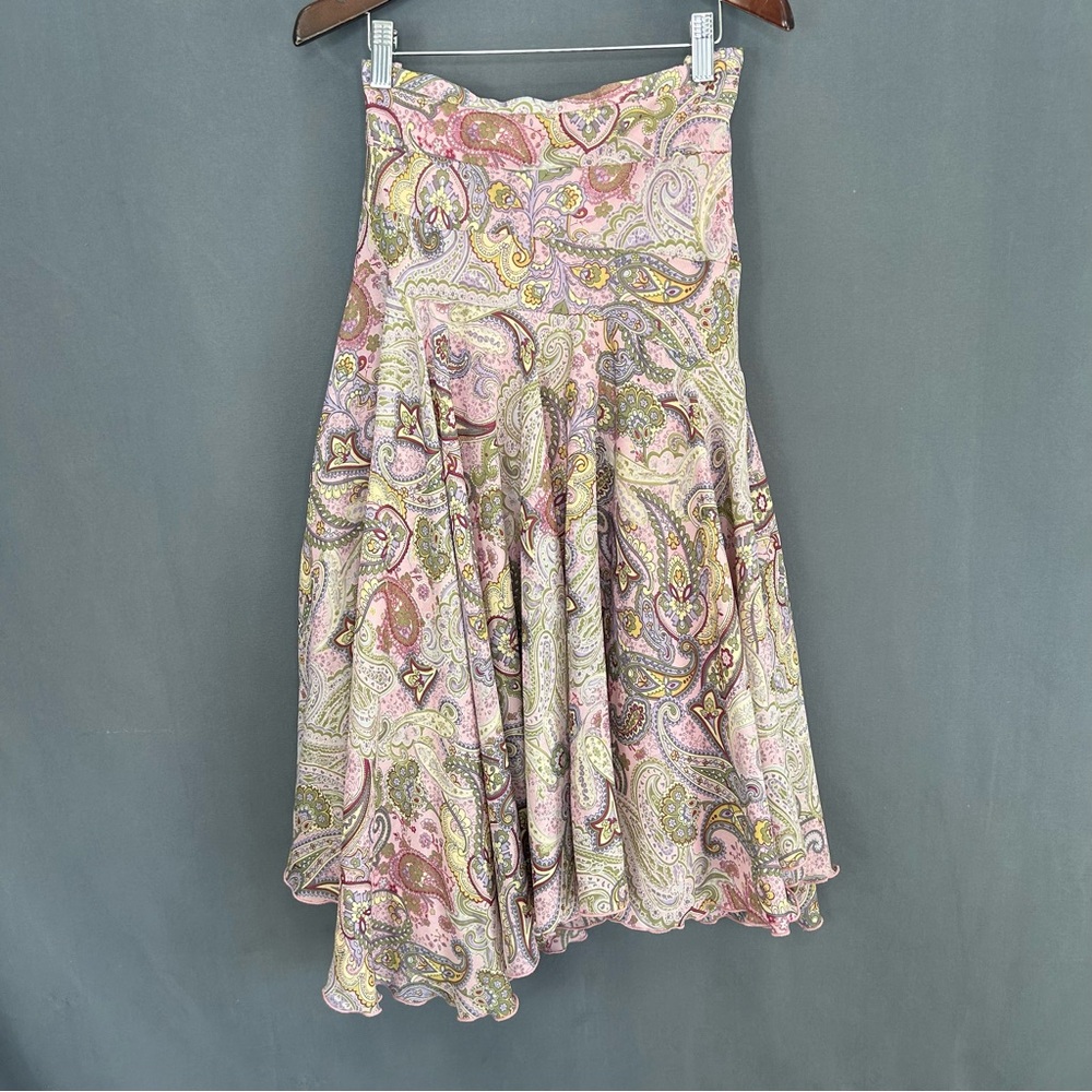 Vintage 90s Y2K Asymmetrical Paisley Chiffon Romantic Ilyse Hart Skirt Size 12